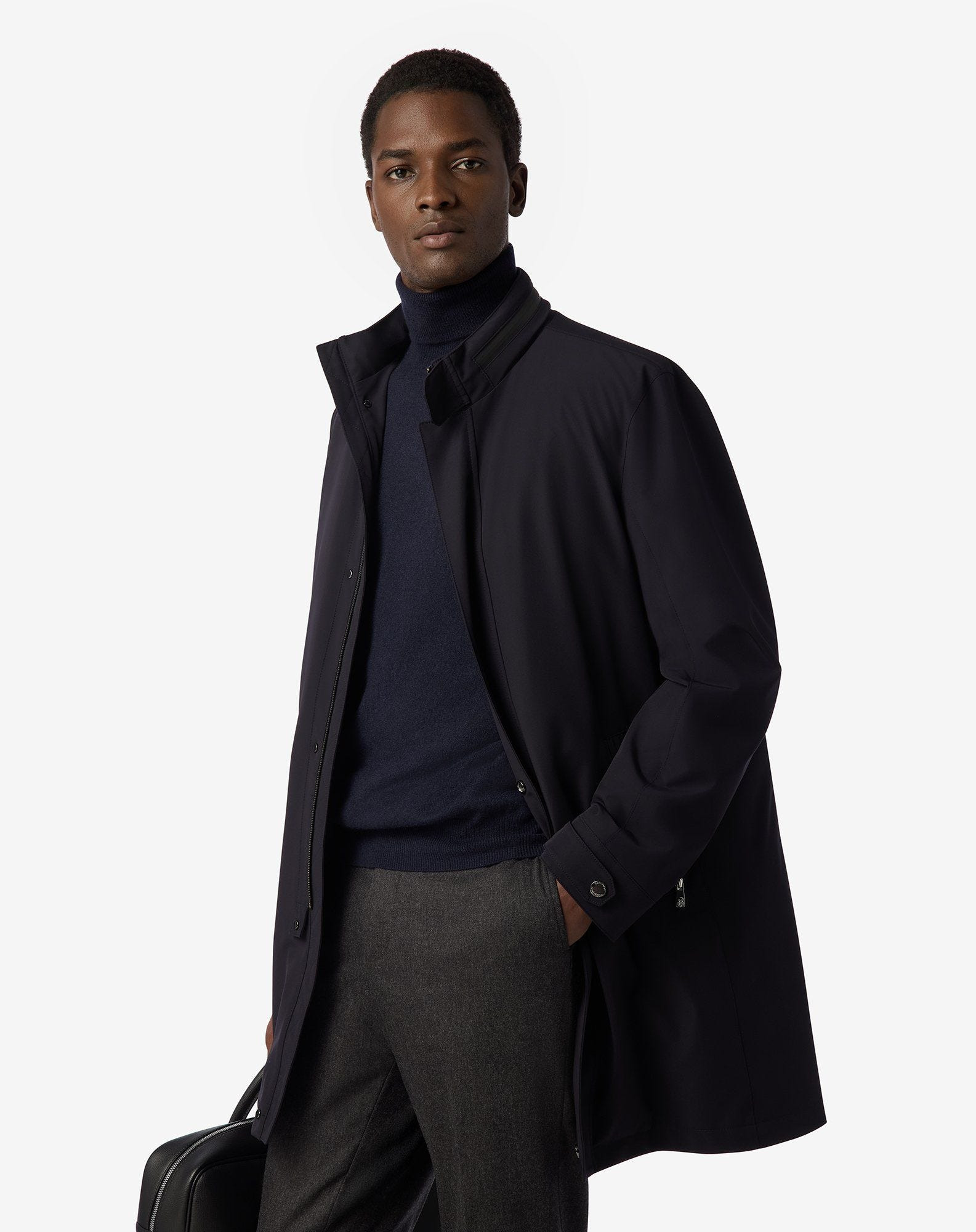 Blue stretch technical fabric caban coat - 2