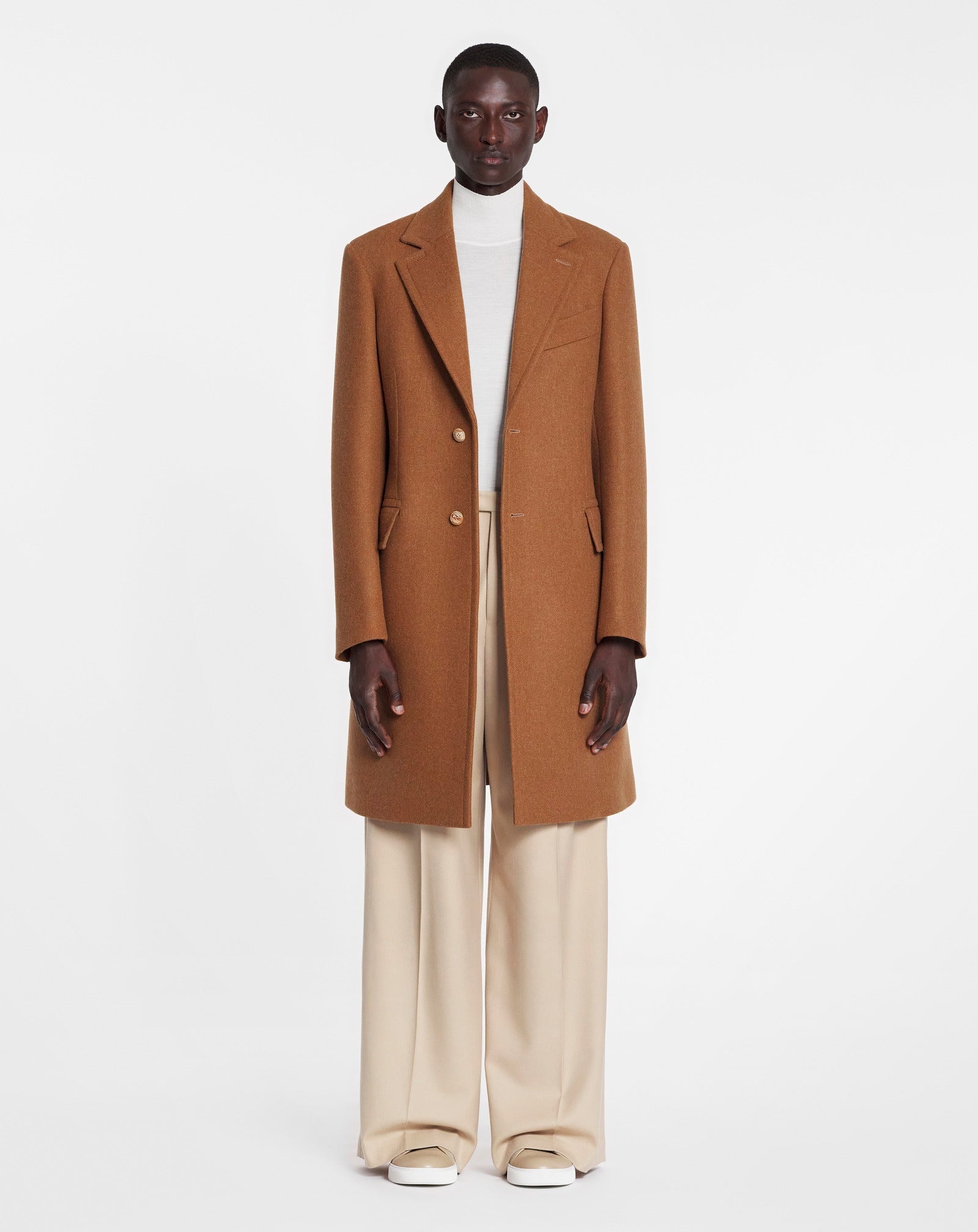 CLASSIC SINGLE-BREASTED COAT WITH SHEARLING COLLAR - 2