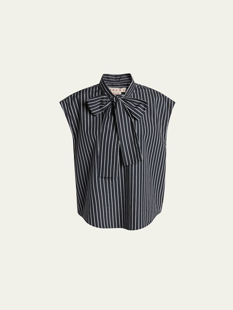 Self-Tie Half-Placket Striped Blouse 1