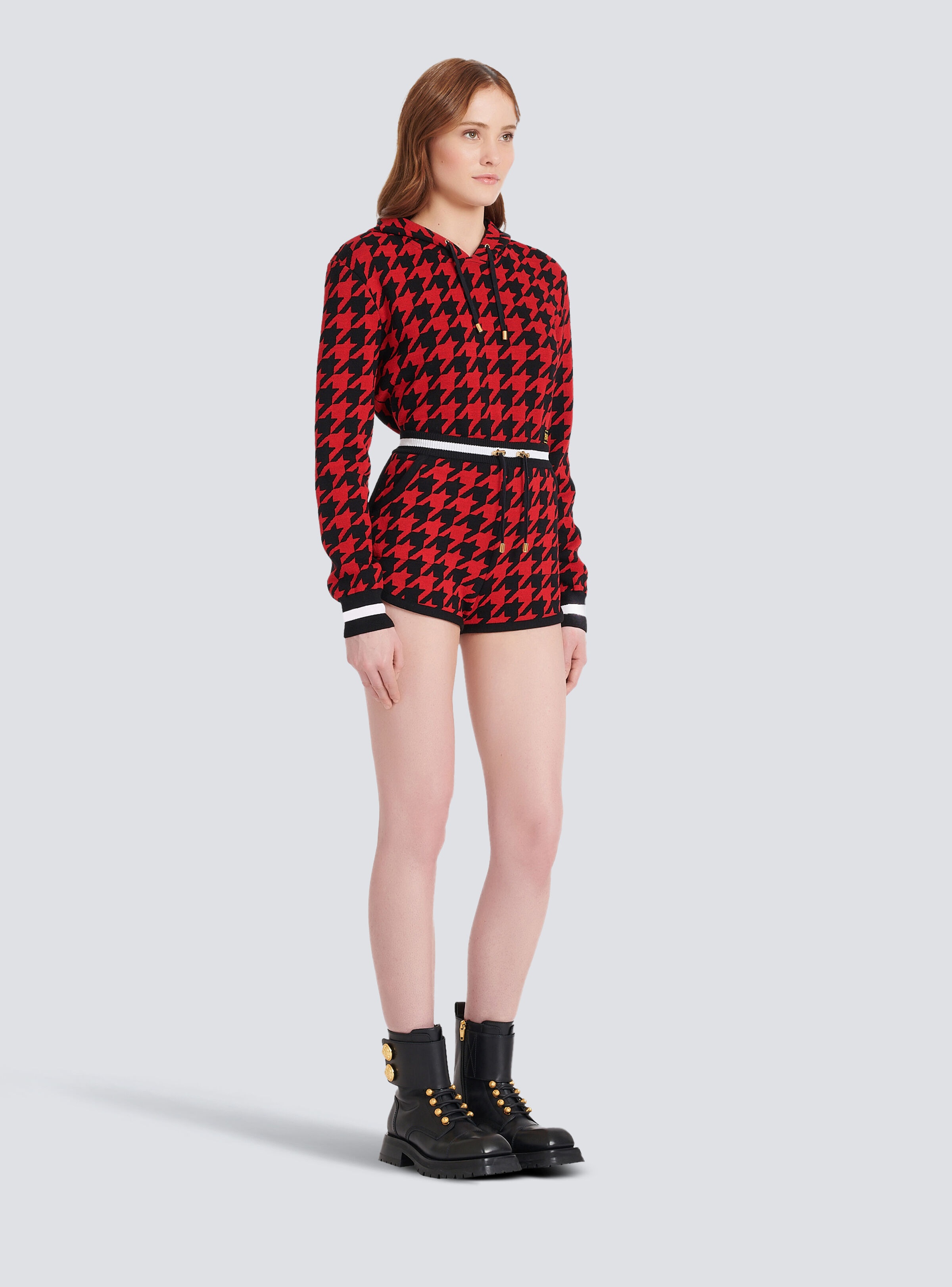Houndstooth print knit shorts - 5