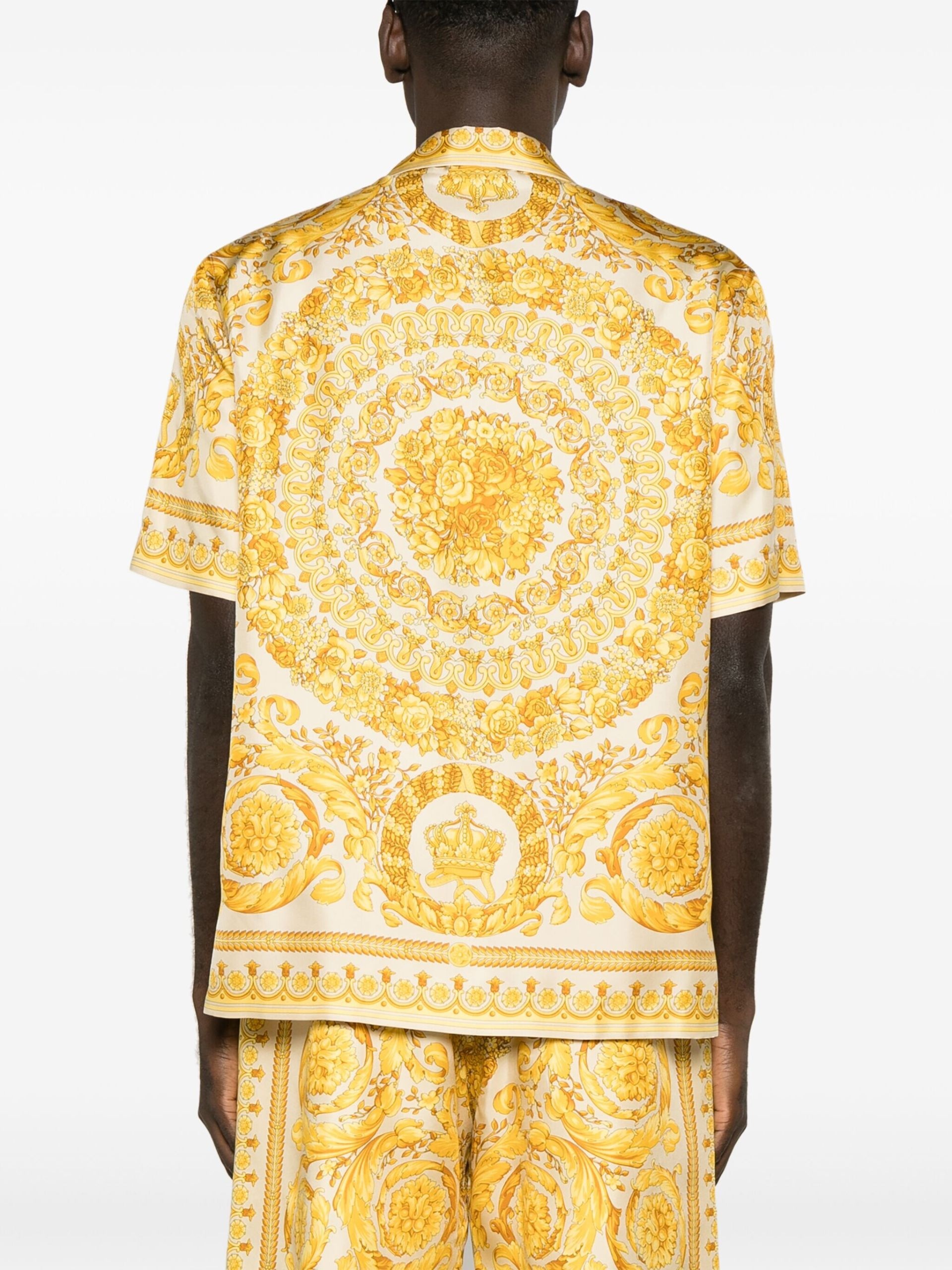 Yellow Barocco-Print Silk Shirt - 4