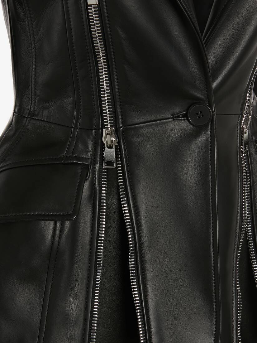Leather Zip Jacket in Black - 5