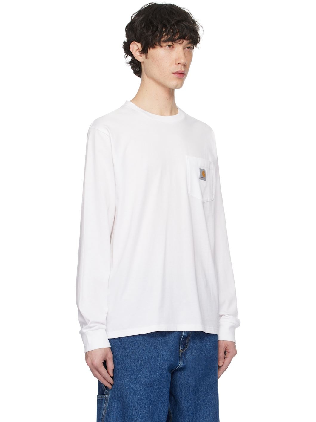 White Long Sleeve Pocket T-shirt - 2
