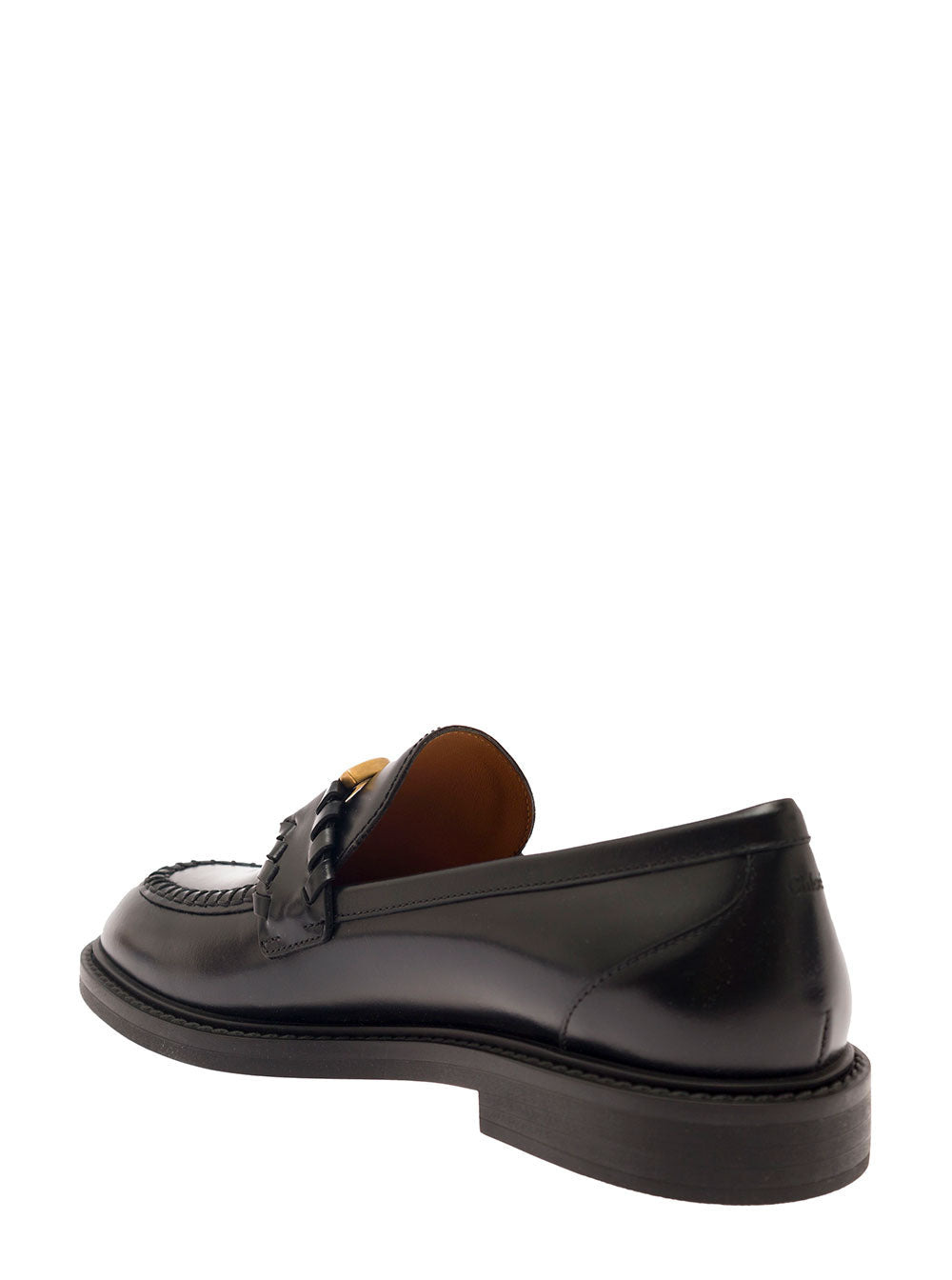 Chloé Women 'Marcie' Black Loafers With Gold-Colored Metal Logo In Smooth Leather Woman - 3