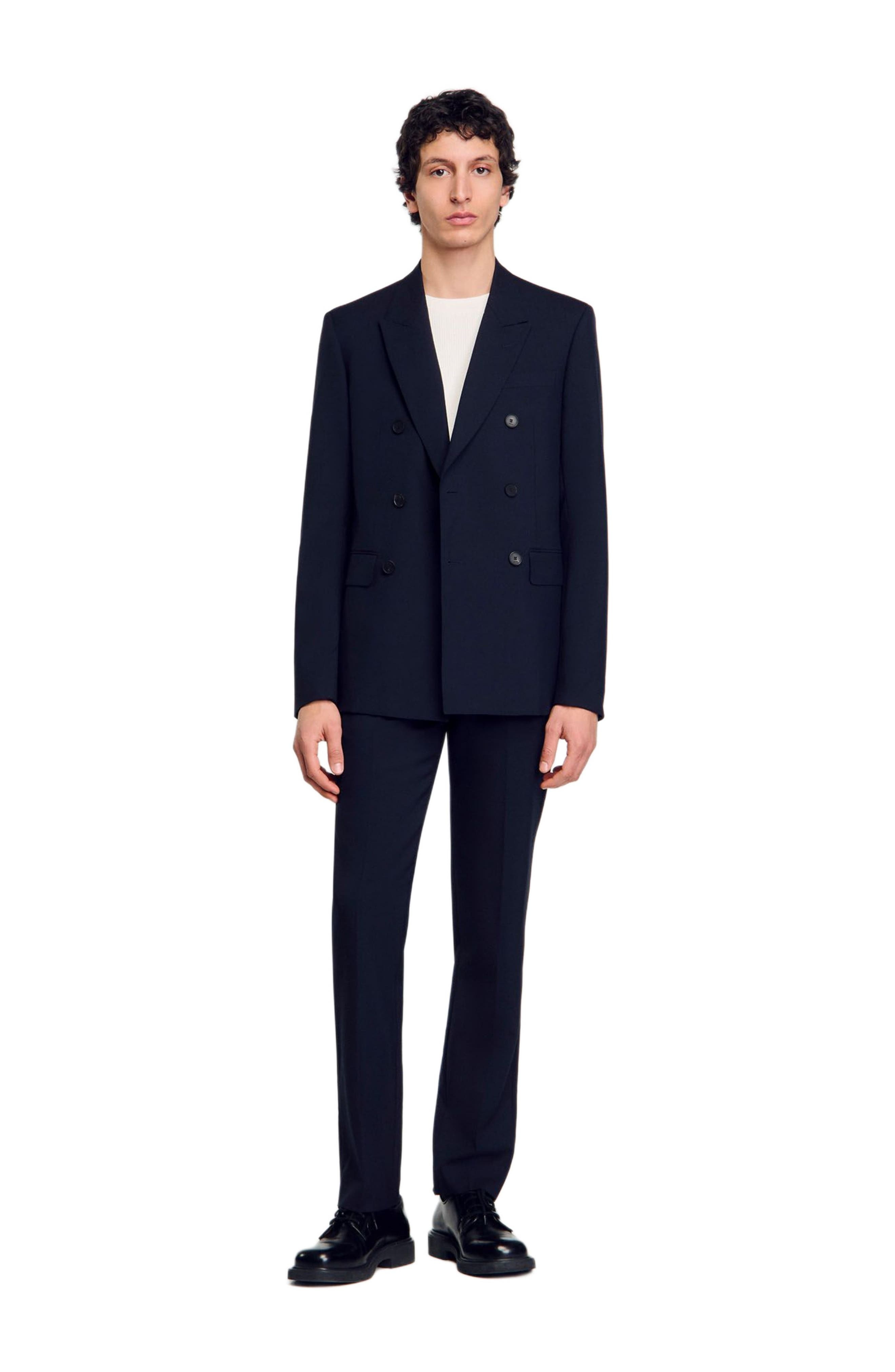 SANDRO Double-breasted suit jacket in Navy Blue at Nordstrom - 1
