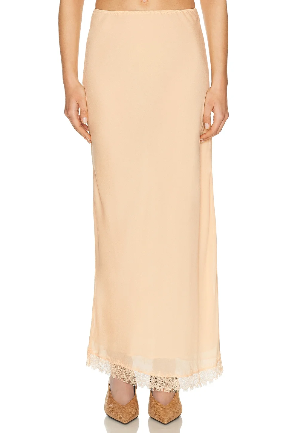 Viscose Satin Slip Skirt With Lace - 1