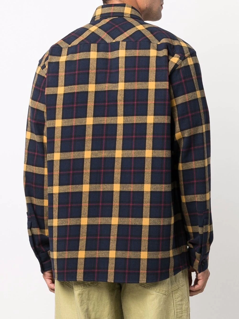 logo-embroidered plaid check overshirt - 4