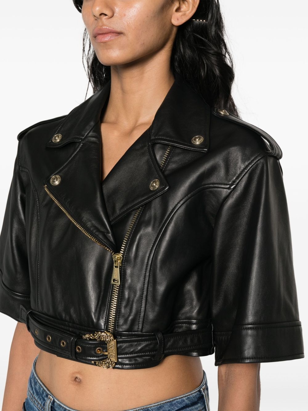 cropped leather jacket - 5
