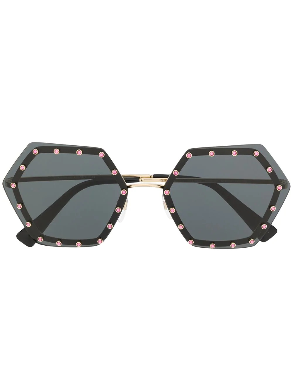 crystal embellished hexagonal shape sunglasses - 1