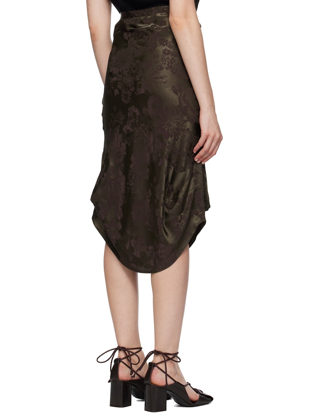 Khaki & Burgundy Floral Midi Skirt - 3