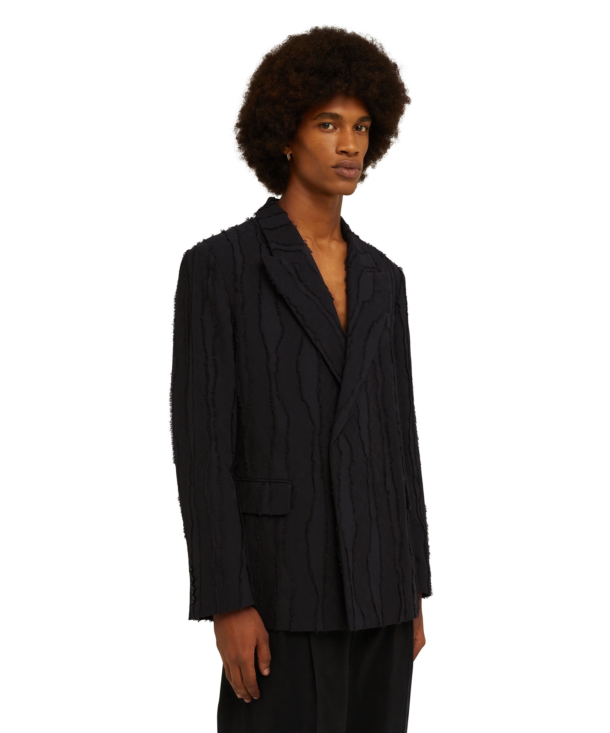 Single color jacquard fil coup&eacute; cotton double-beasted blazer - 5