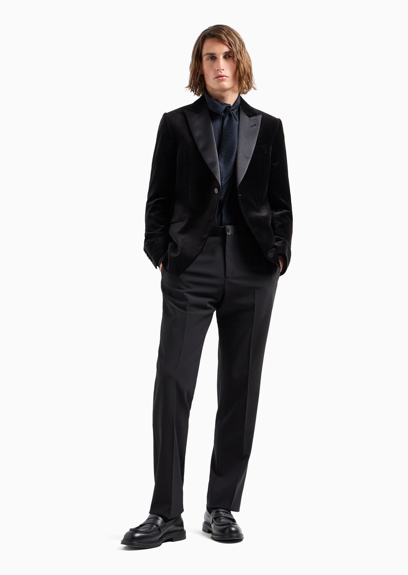 EMPORIO ARMANI Virgin-wool two-way stretch canvas trousers with satin waist outlook