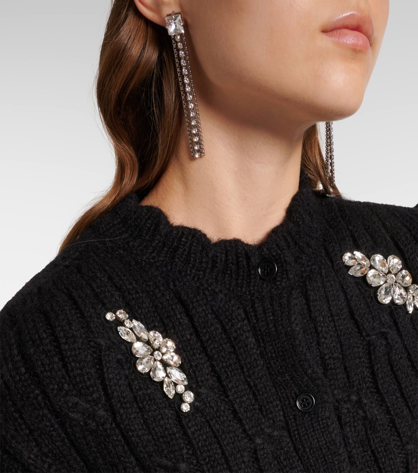 Embellished cable-knit wool-blend cardigan - 4