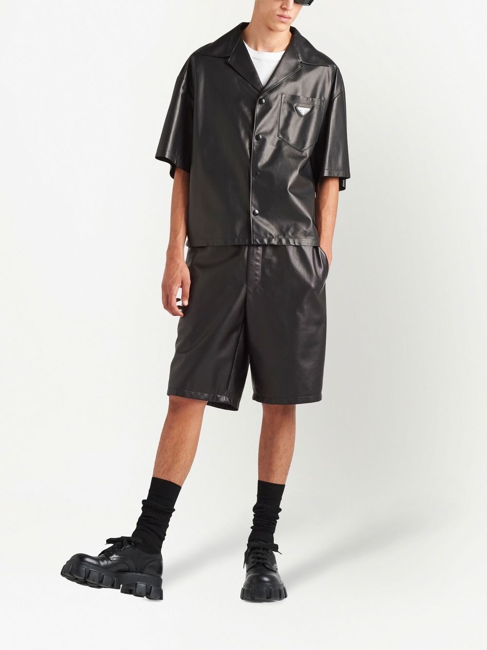logo-plaque nappa-leather shirt - 2