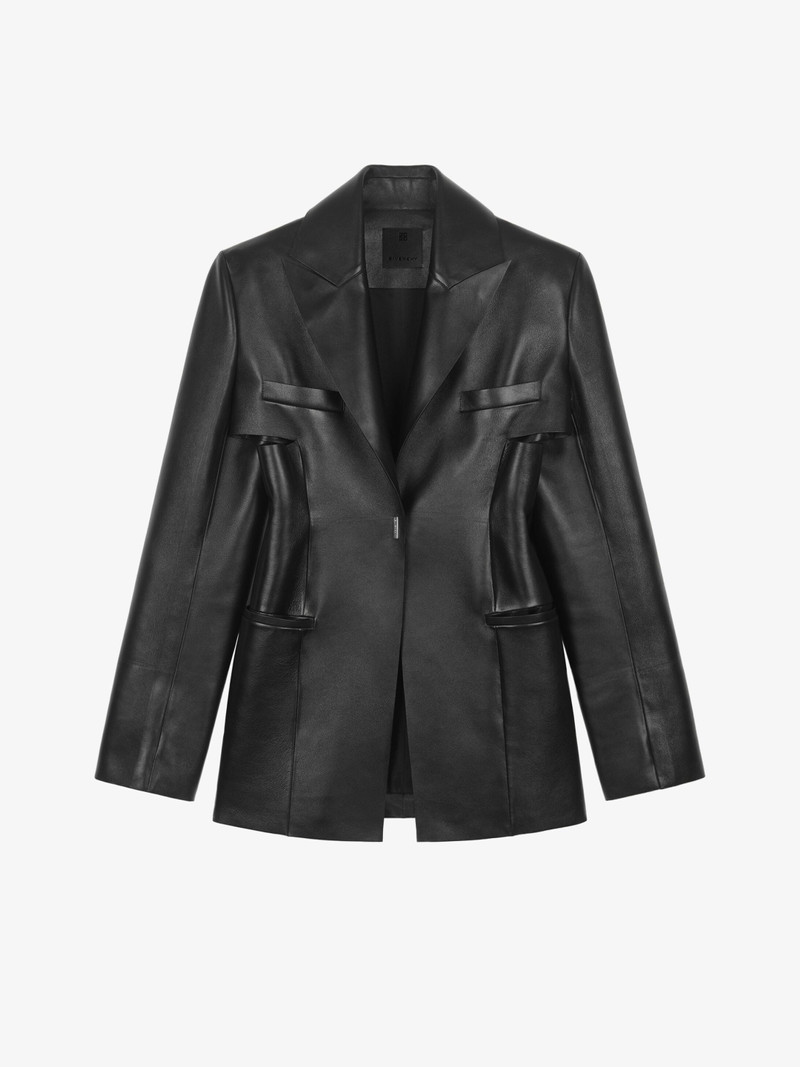 JACKET IN LEATHER WITH GRAPHIC CUTS 1