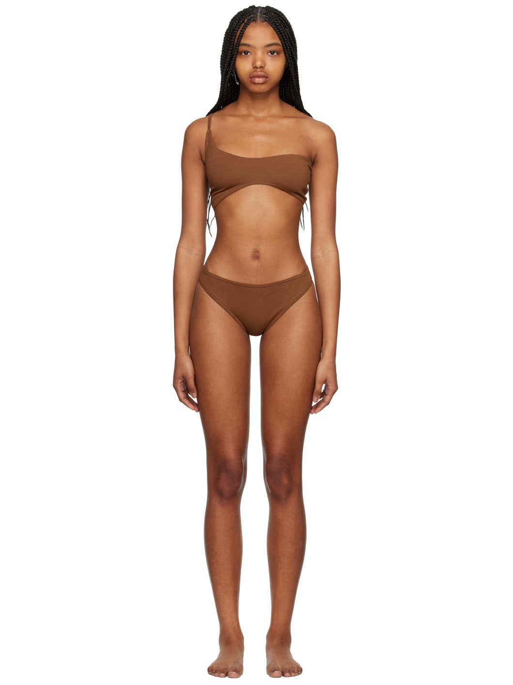 Brown Asymmetric Underwear Set - 1
