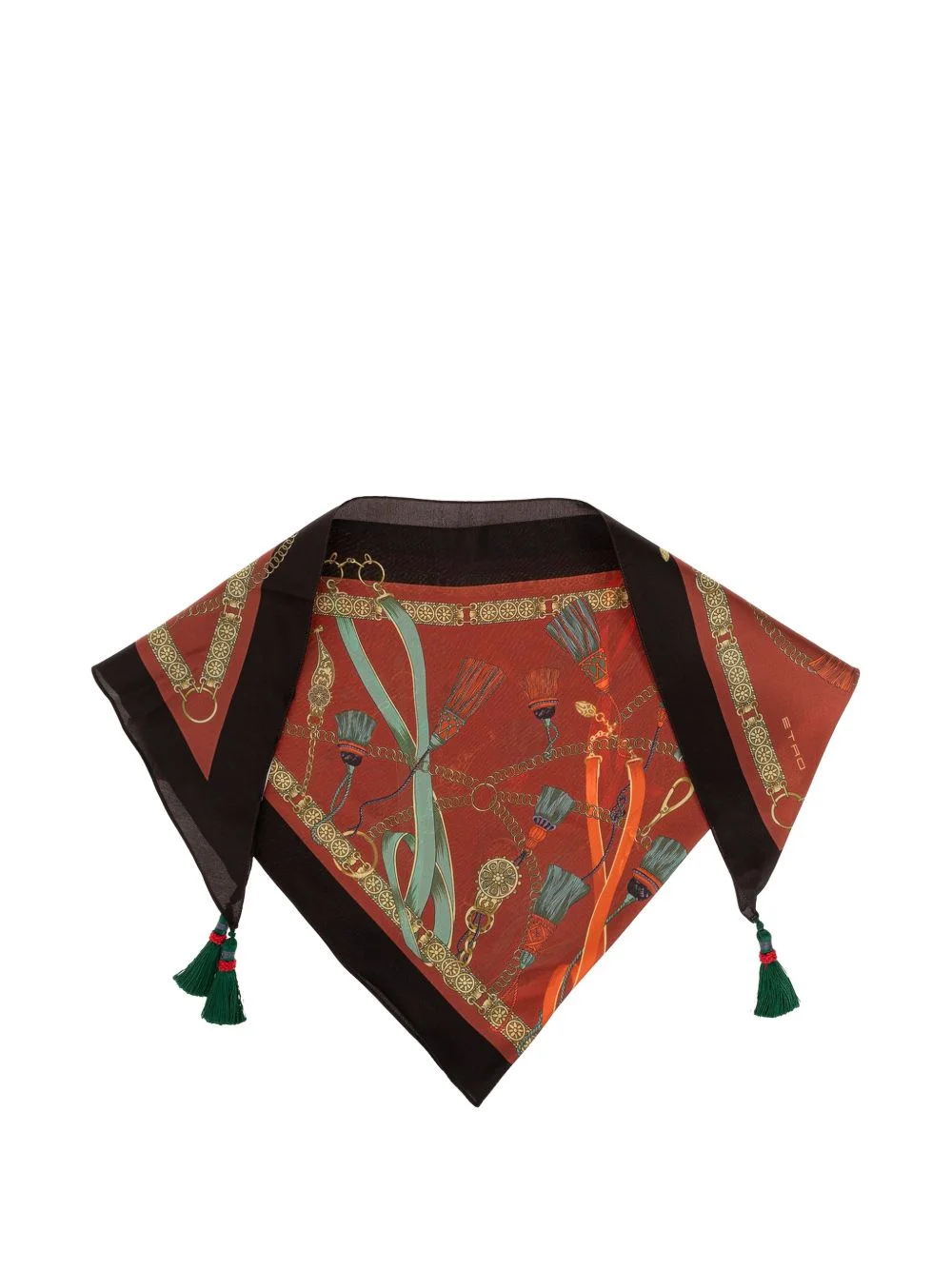 tassel-embellished silk triangle scarf - 1
