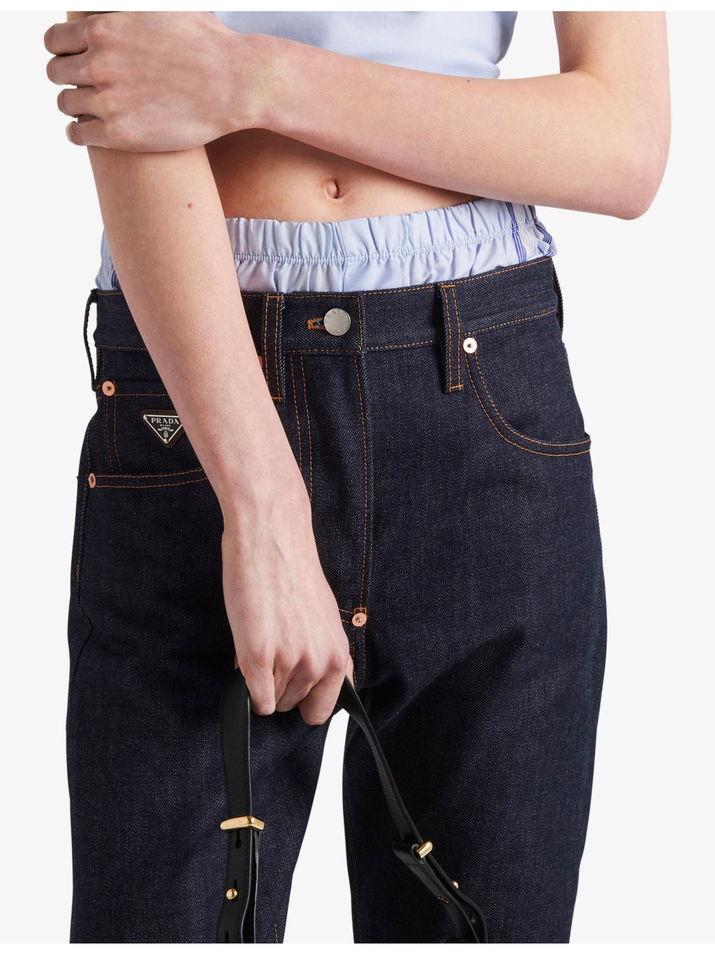 Logo-plaque contrast-stitch straight-leg jeans - 3