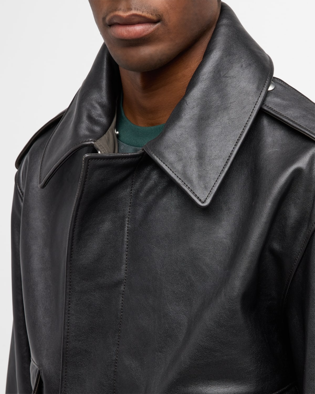 Burberry Men's Leather Shearling-Collar Aviator Jacket