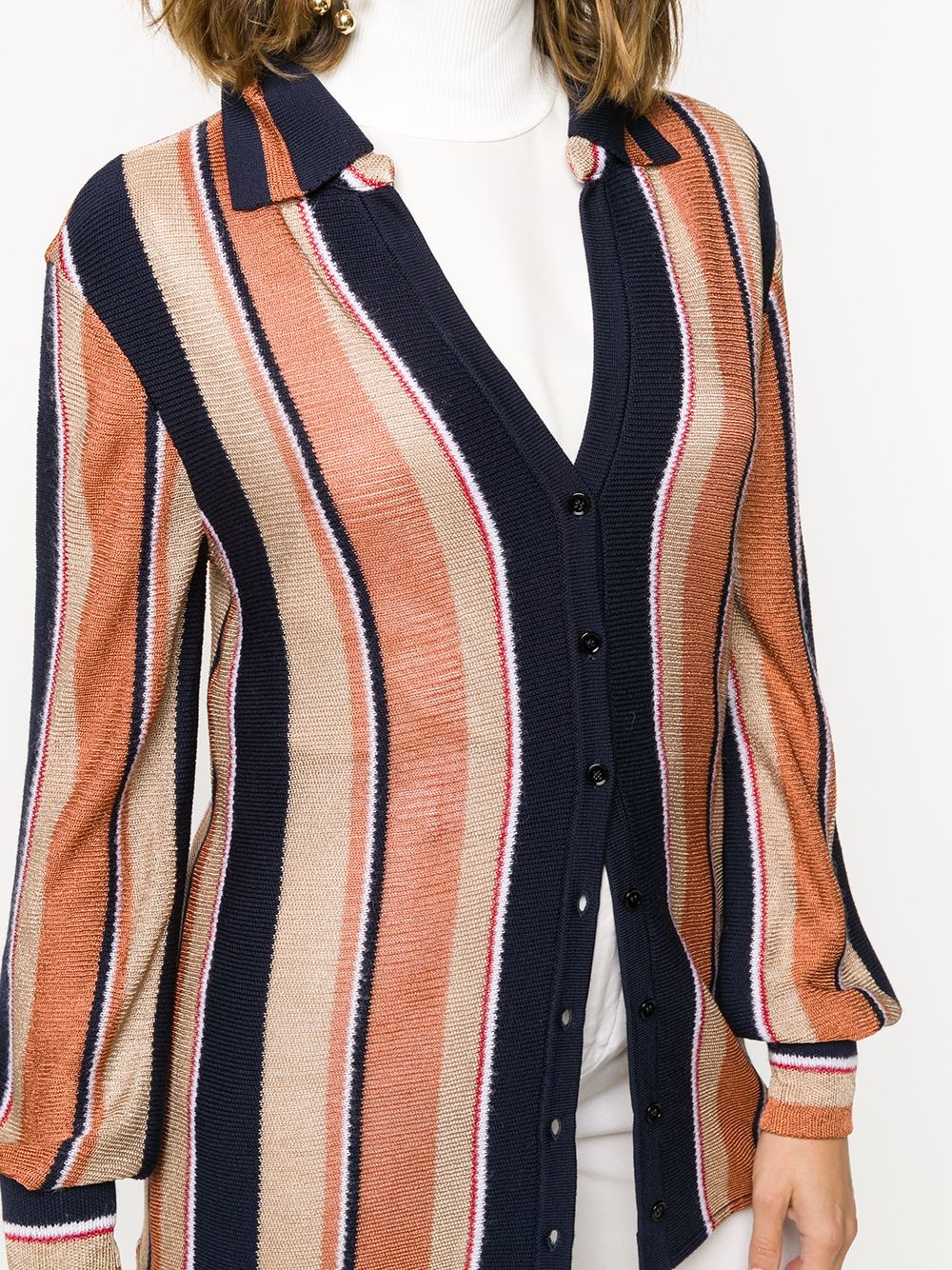 fine knit stripe polo cardigan - 5