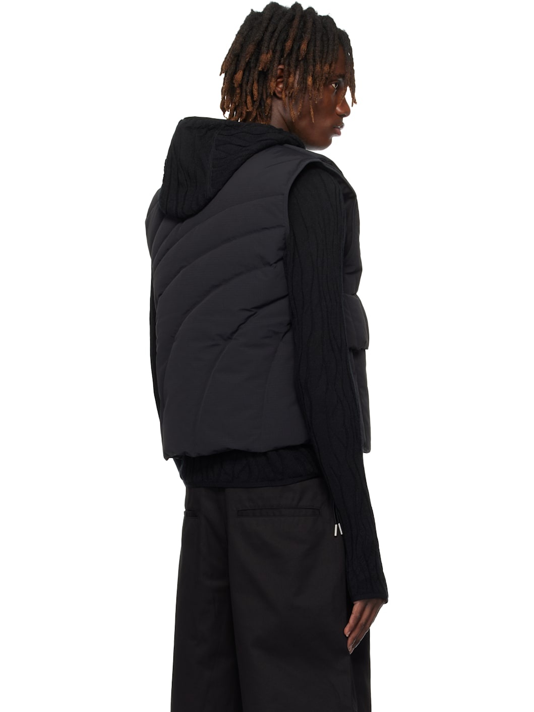 Black Layered Down Vest - 3