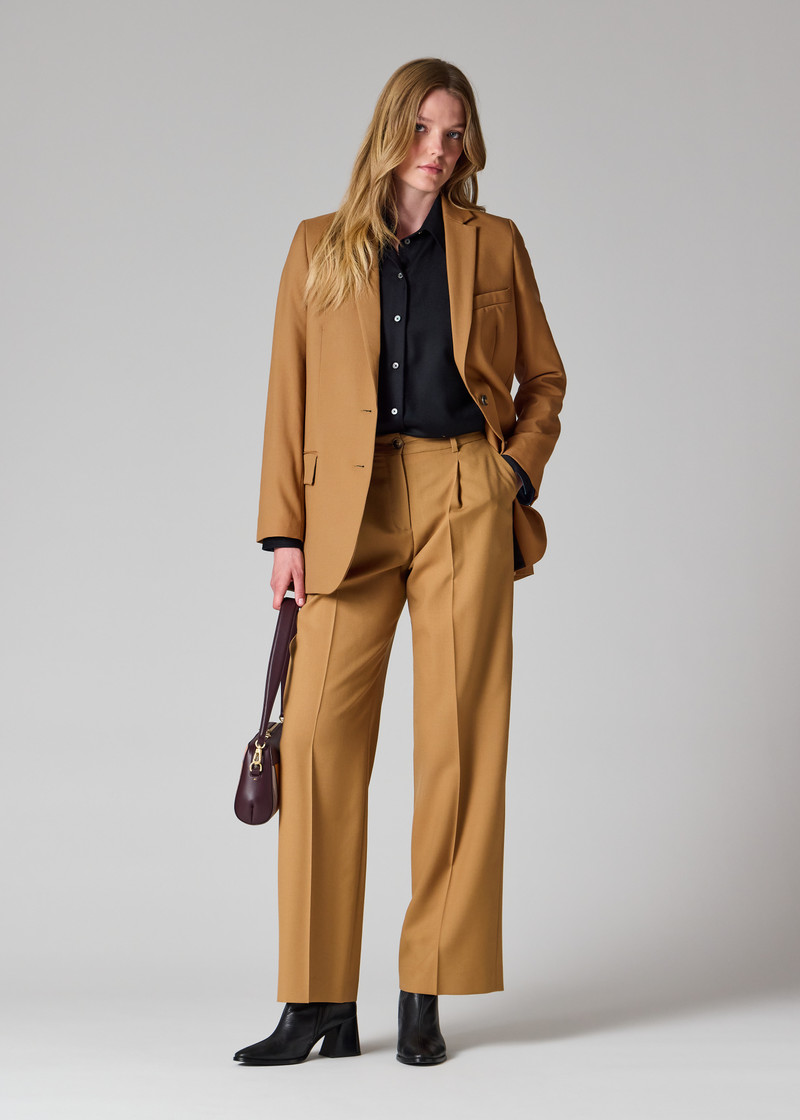 Women's Camel Wool Hopsack Wide-Leg Trousers 4