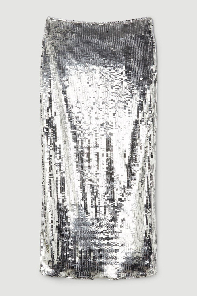 Sequin Front Split Woven Midi Skirt 4