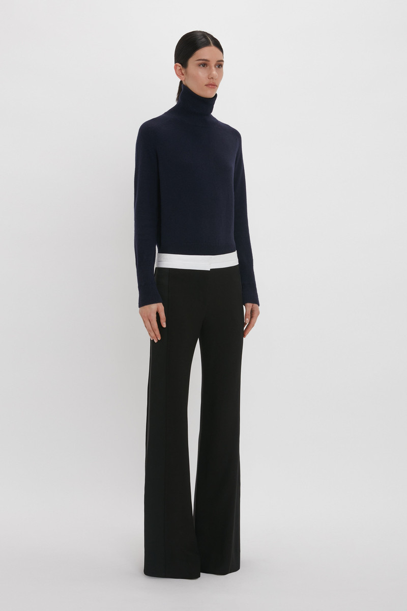Contrast Waistband Trousers in Black 3