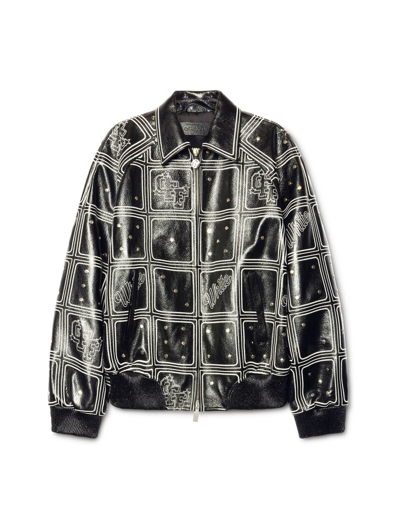 Black Dices Leather Varsity Jacket - 1
