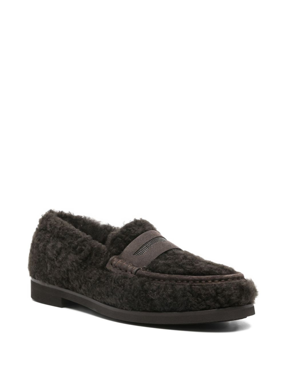 shearling penny loafers - 2