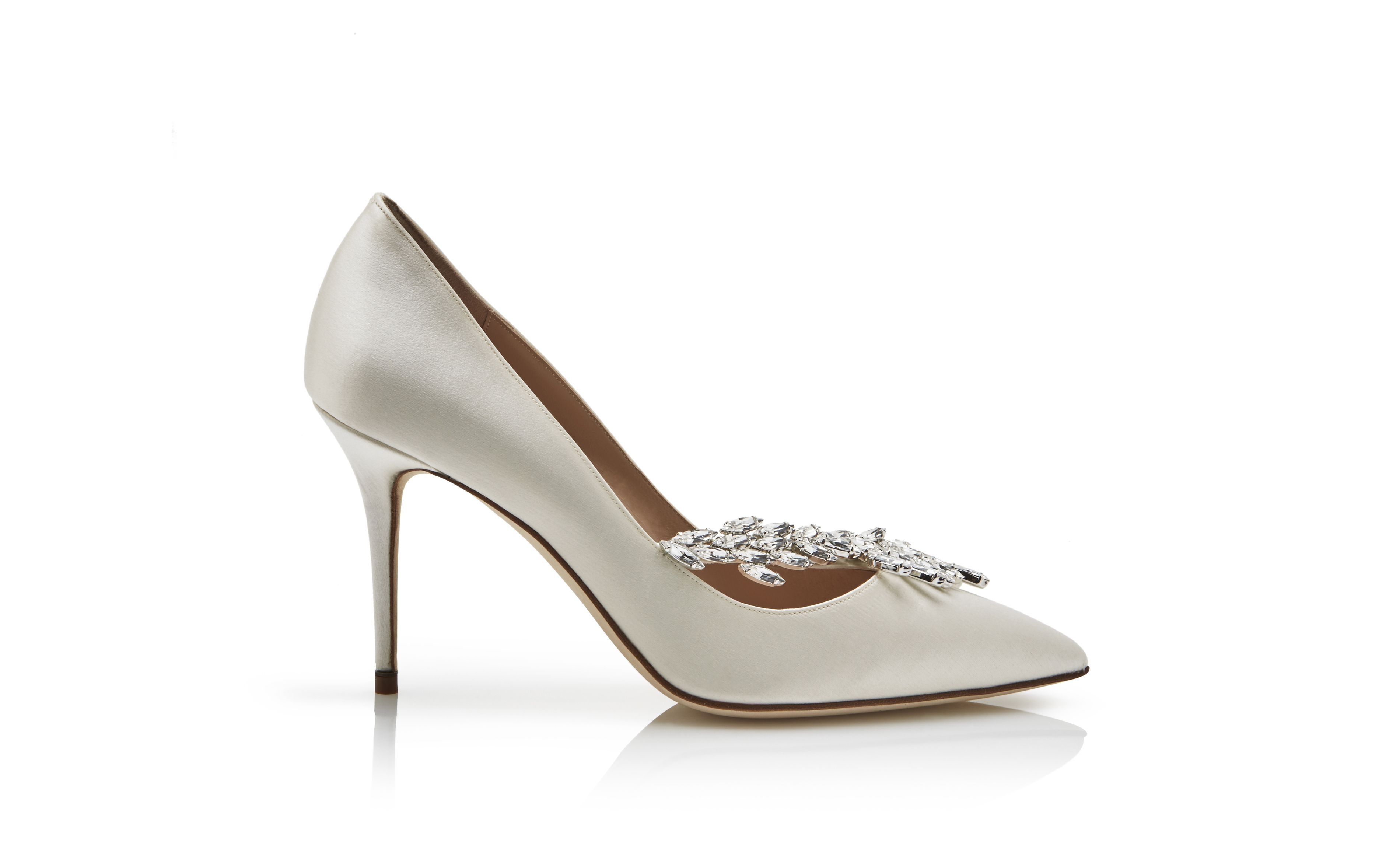 White Satin Jewel Buckle Pumps - 1