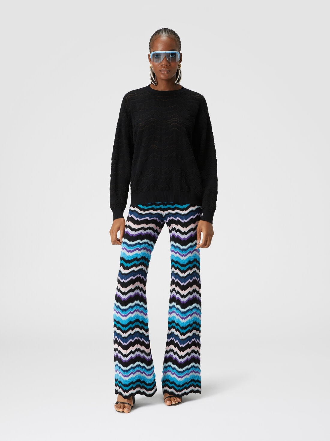 Crewneck pullover with tone-on-tone zigzag - 2