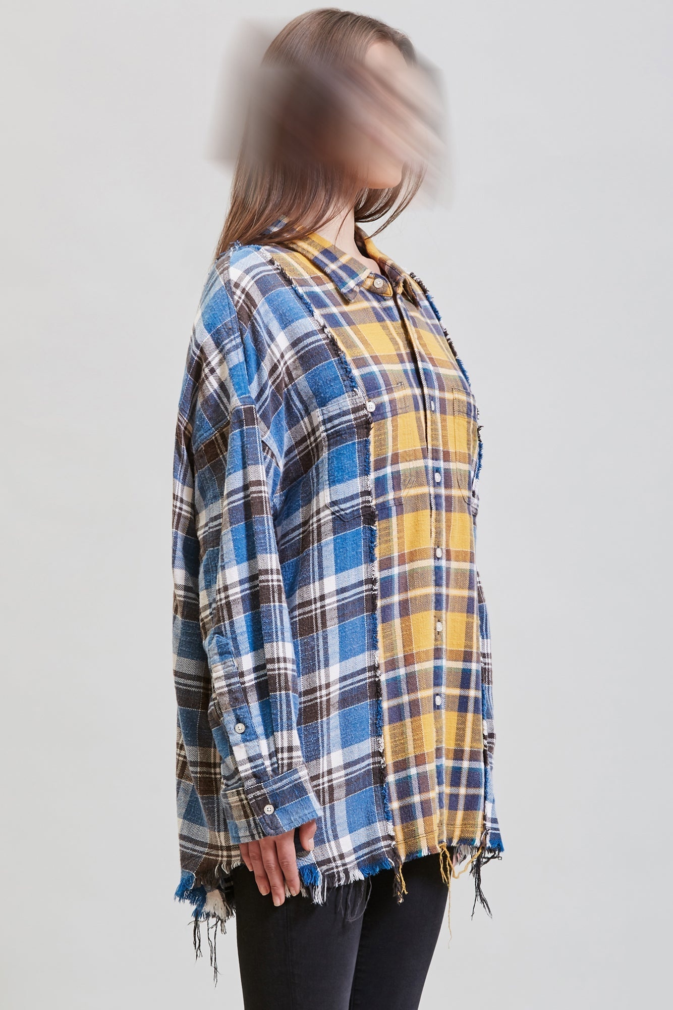 DROP NECK COMBO WORKSHIRT - BLUE AND YELLOW PLAID | R13 - 4