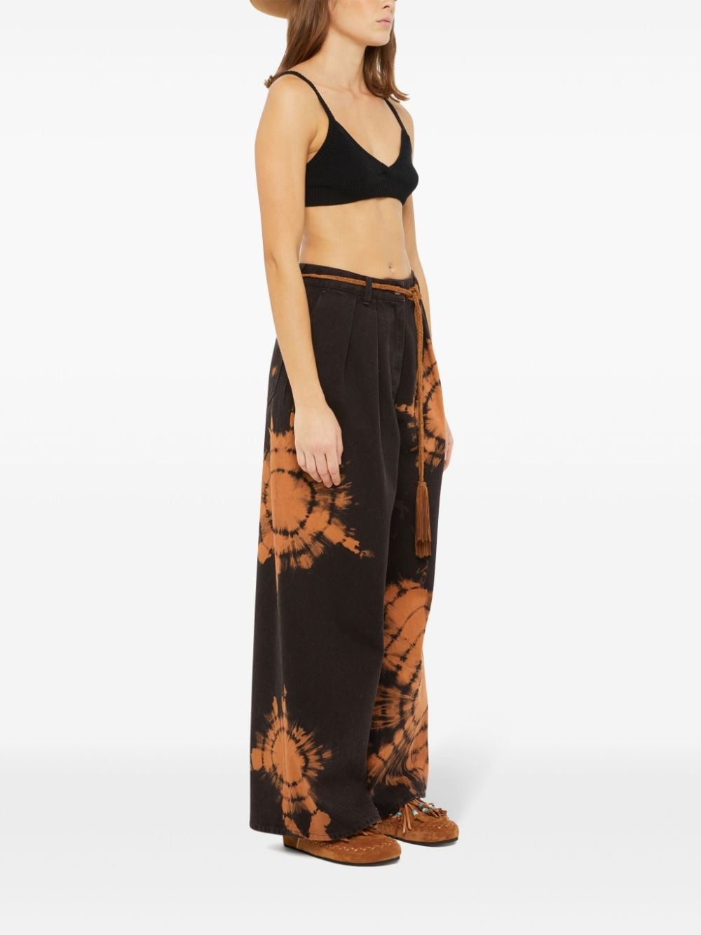 abstract-pattern wide leg jeans - 4