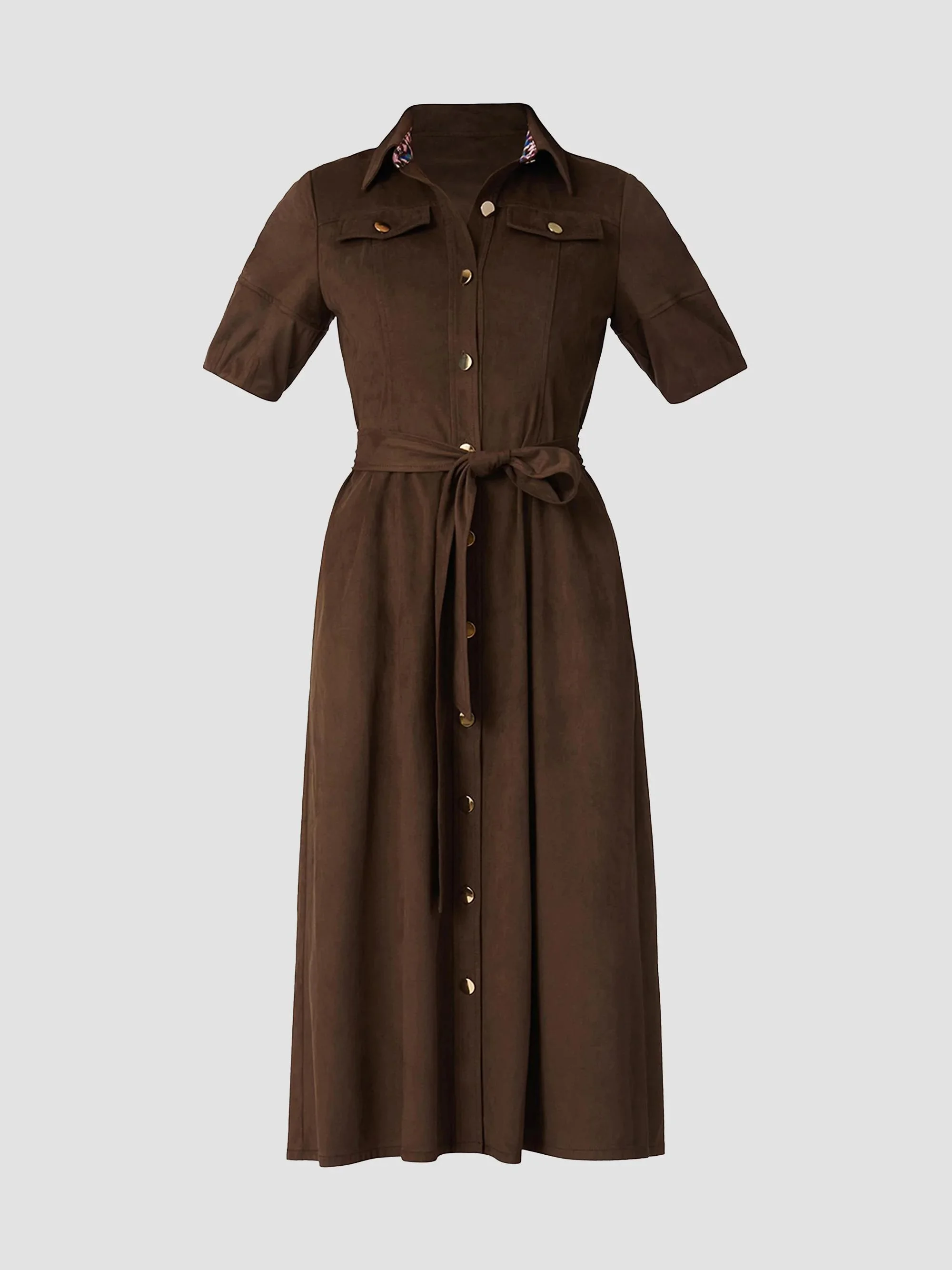 Women's Mara Faux-Suede Button-Front Midi-Dress - Espresso - 1