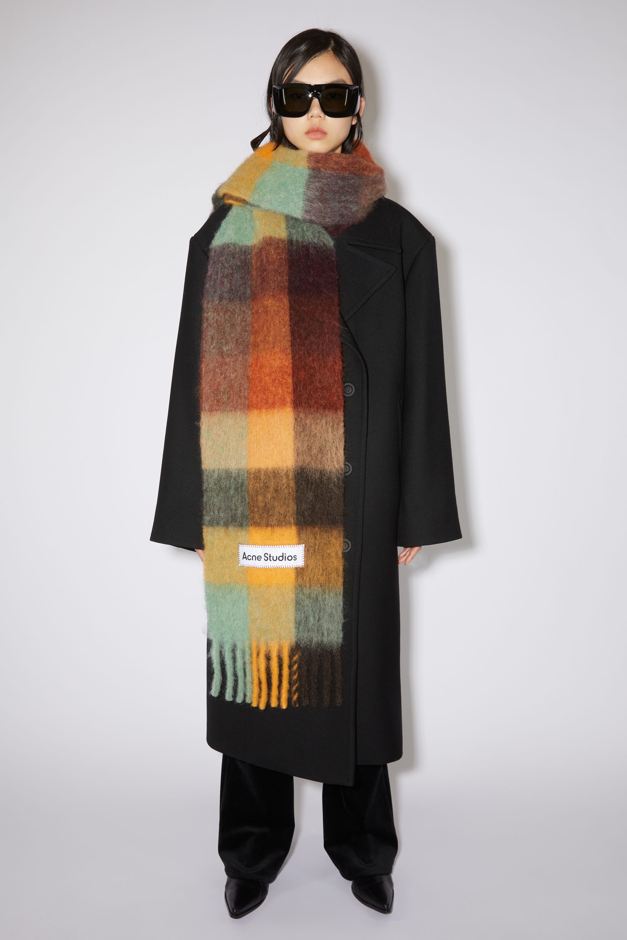 ACNE STUDIOS Vally fringed checked knitted scarf