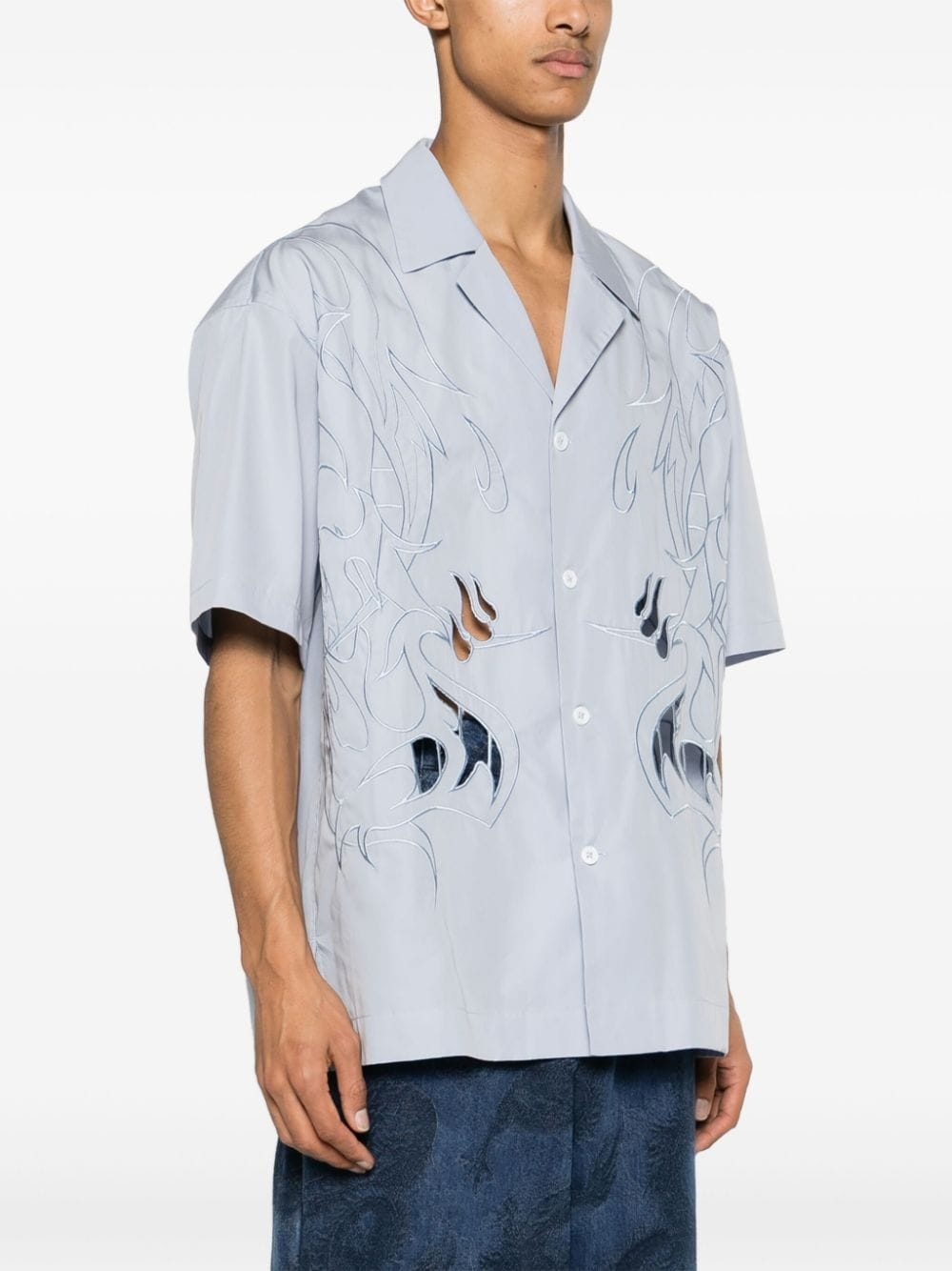 Phoenix-embroidered cotton shirt - 3