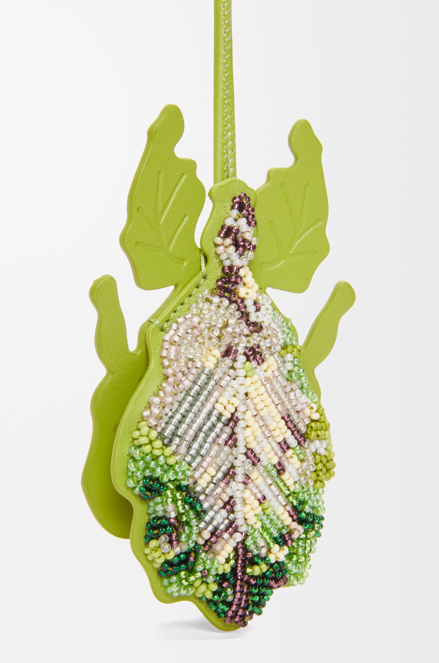 Leaf insect keyfob charm in beaded leather - 2