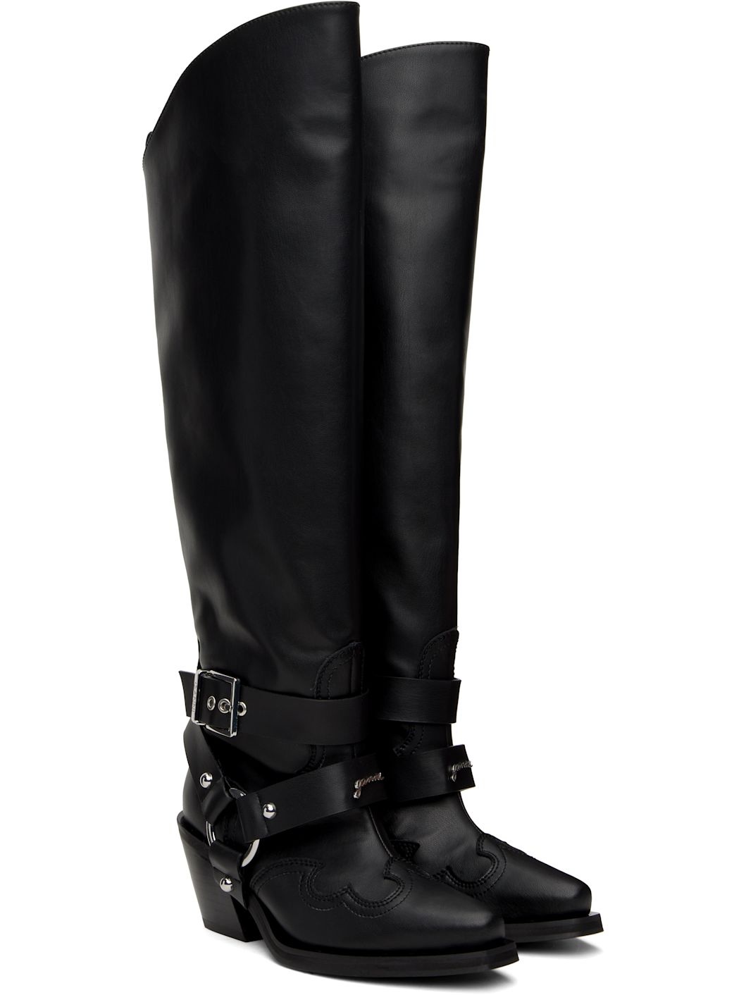 Black High Shaft Embroidered Western Tall Boots - 4