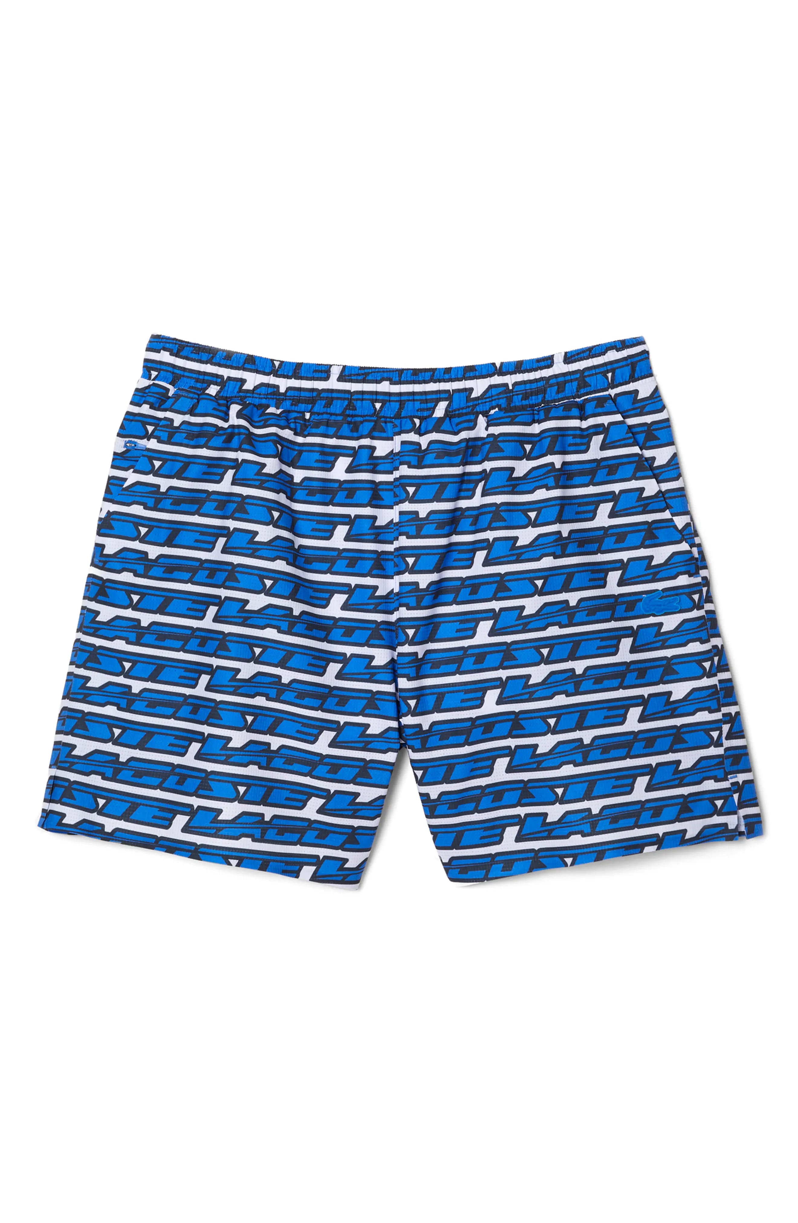 Logo Print Cotton Swim Trunks in Any White/Kingdom - 1