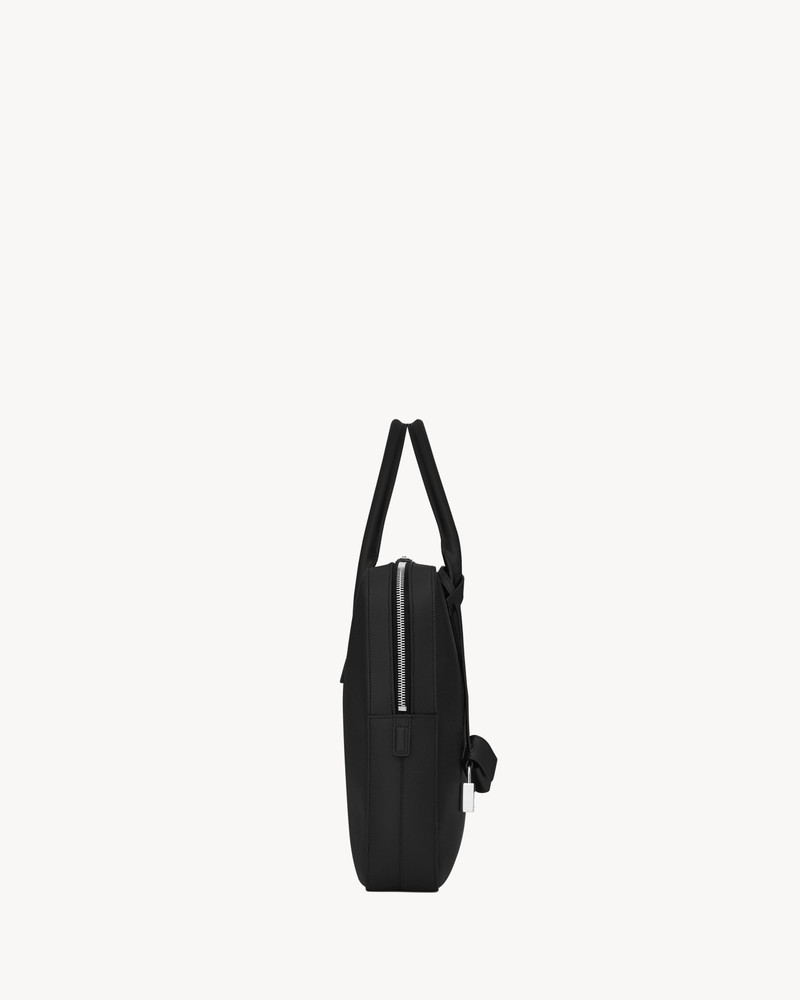 MUSEUM SMALL FLAT BRIEFCASE IN BLACK TEXTURED LEATHER 3