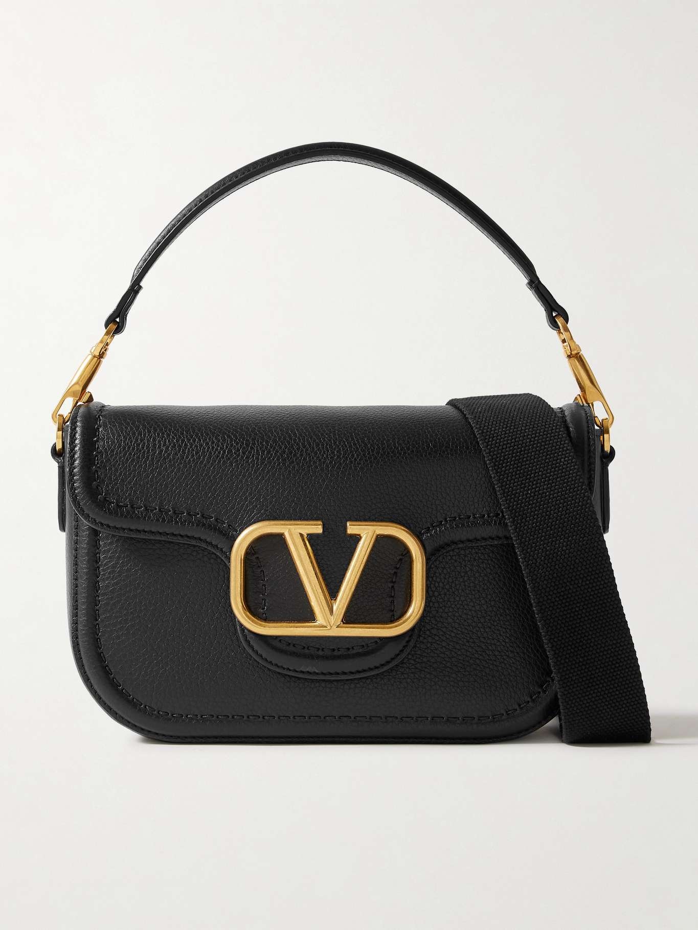 VLOGO embellished textured-leather shoulder bag - 1