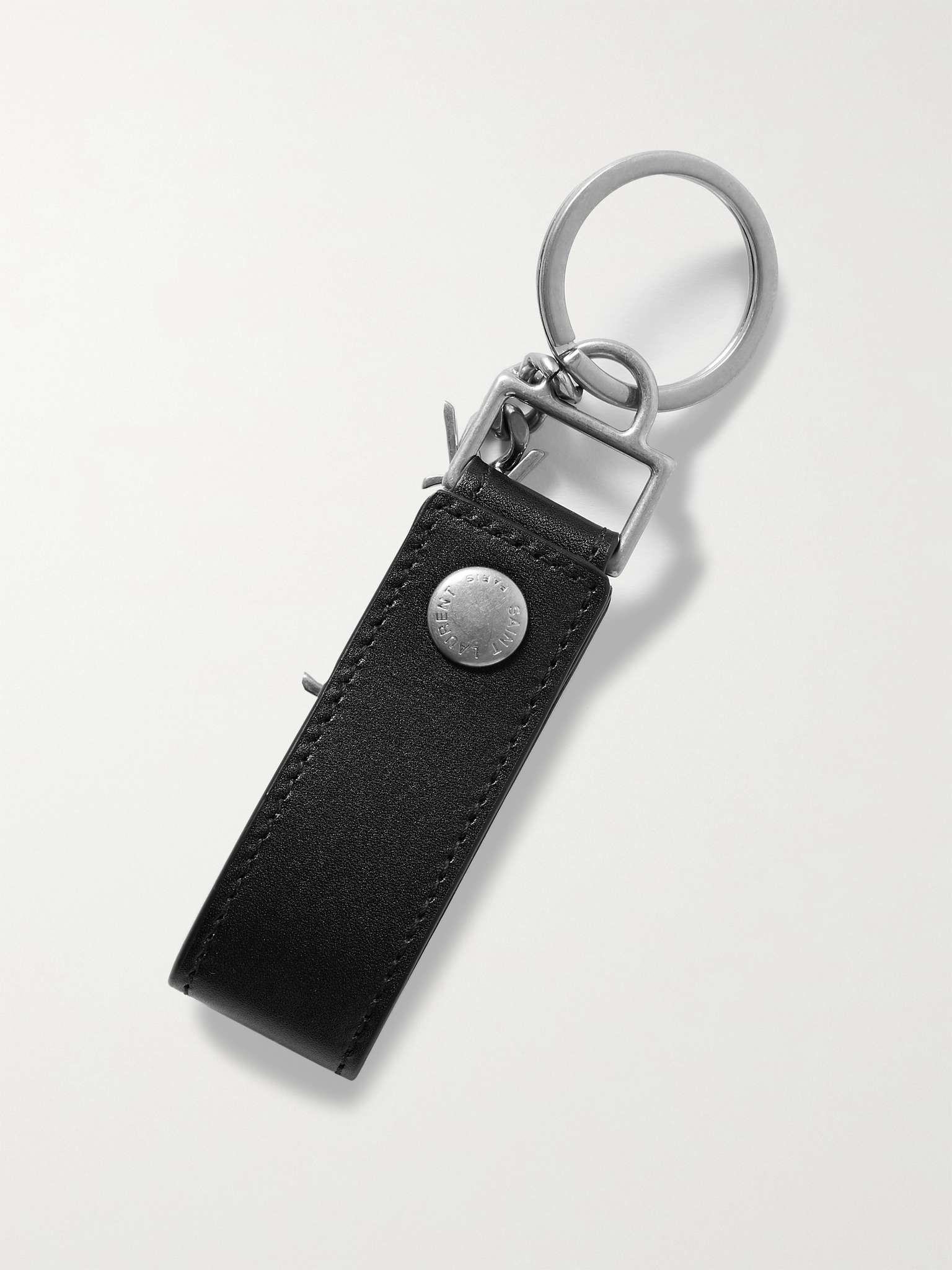 Leather and Burnished Silver-Tone Key Fob - 3