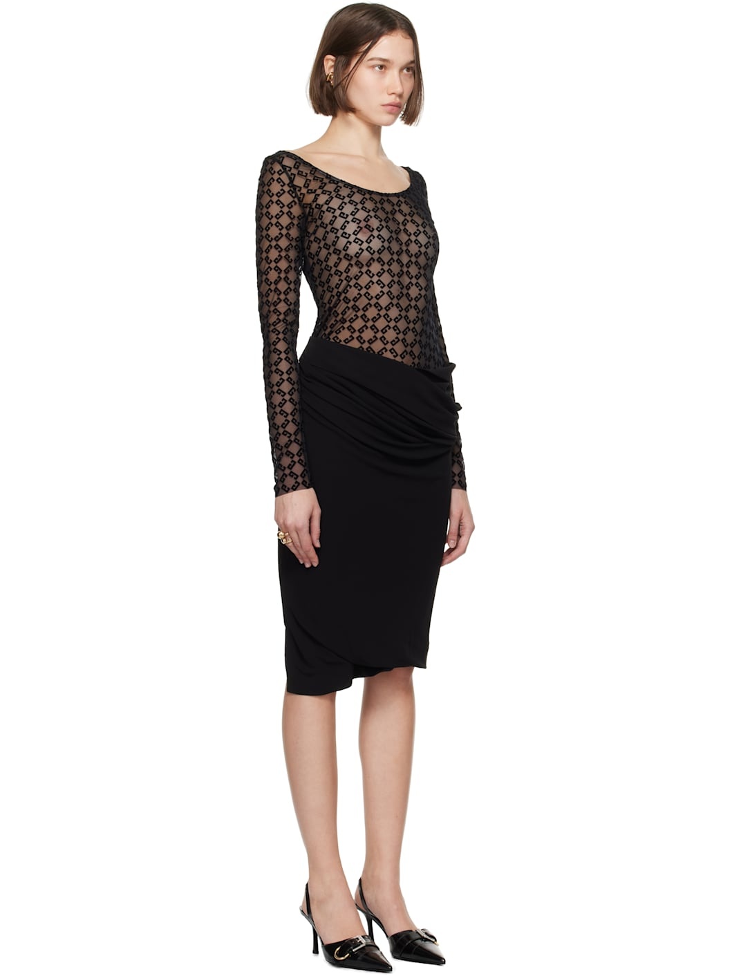 Black Fluid Drape Midi Dress - 2