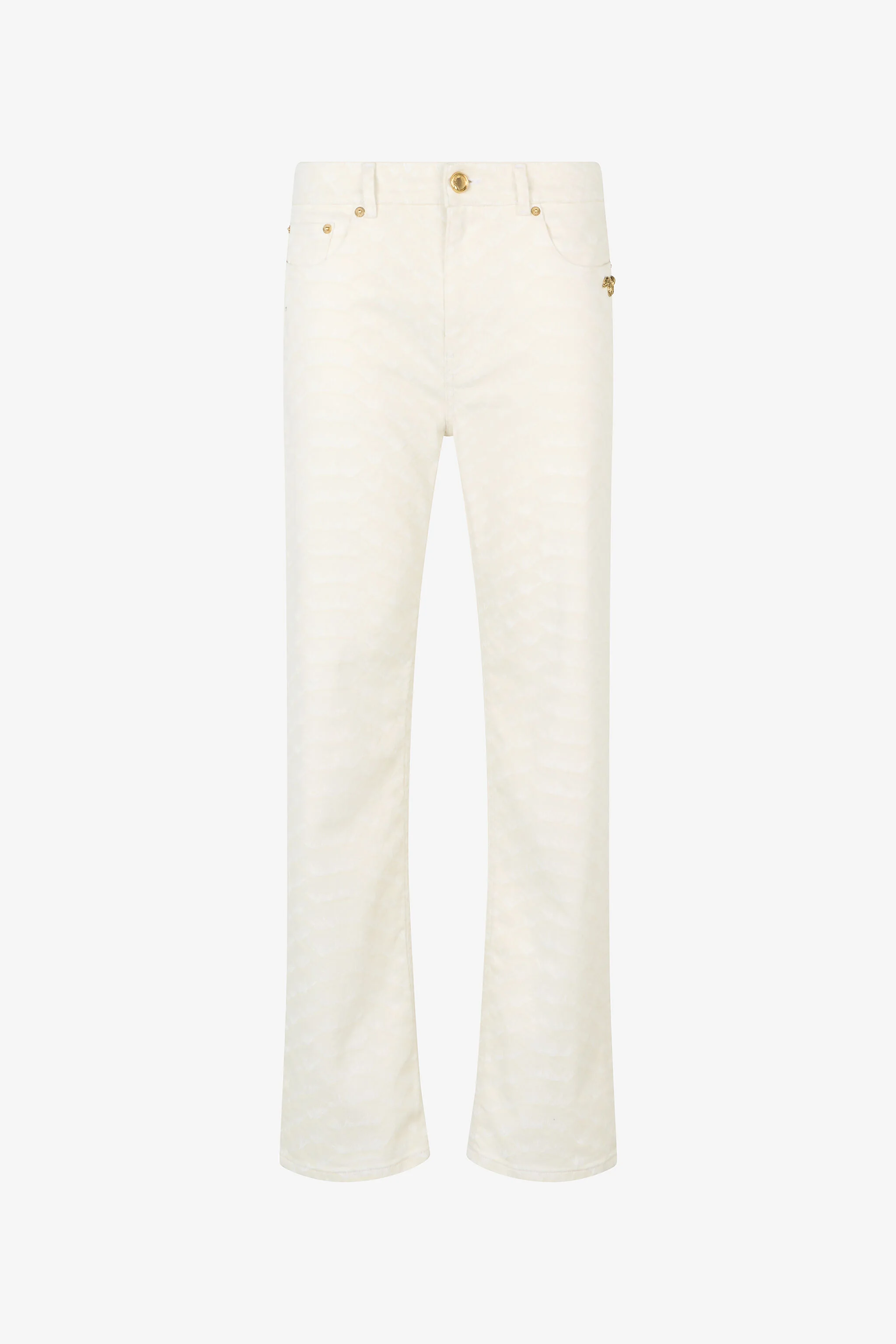 White Straight-Leg Jeans with Scale Print - 1
