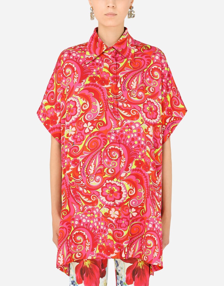 Short-sleeved silk shirt with 60s print - 1