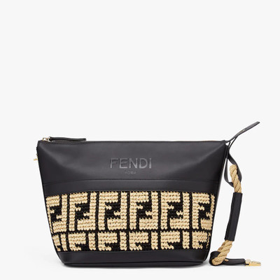 FENDI Insulated bag with handle and zip fastening. Made of hand-woven beige raffia with a black FF motif.  outlook