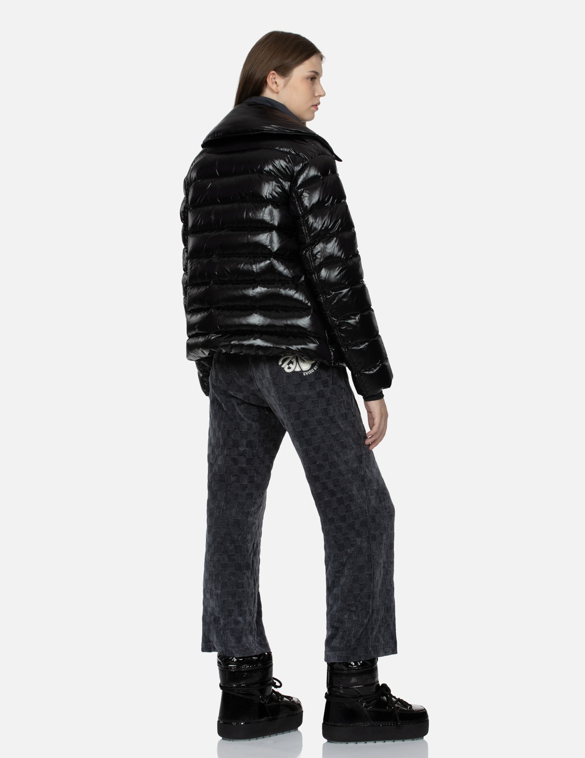 PEARLIZED BLACK FASHION FIT BIKER DOWN JACKET - 4