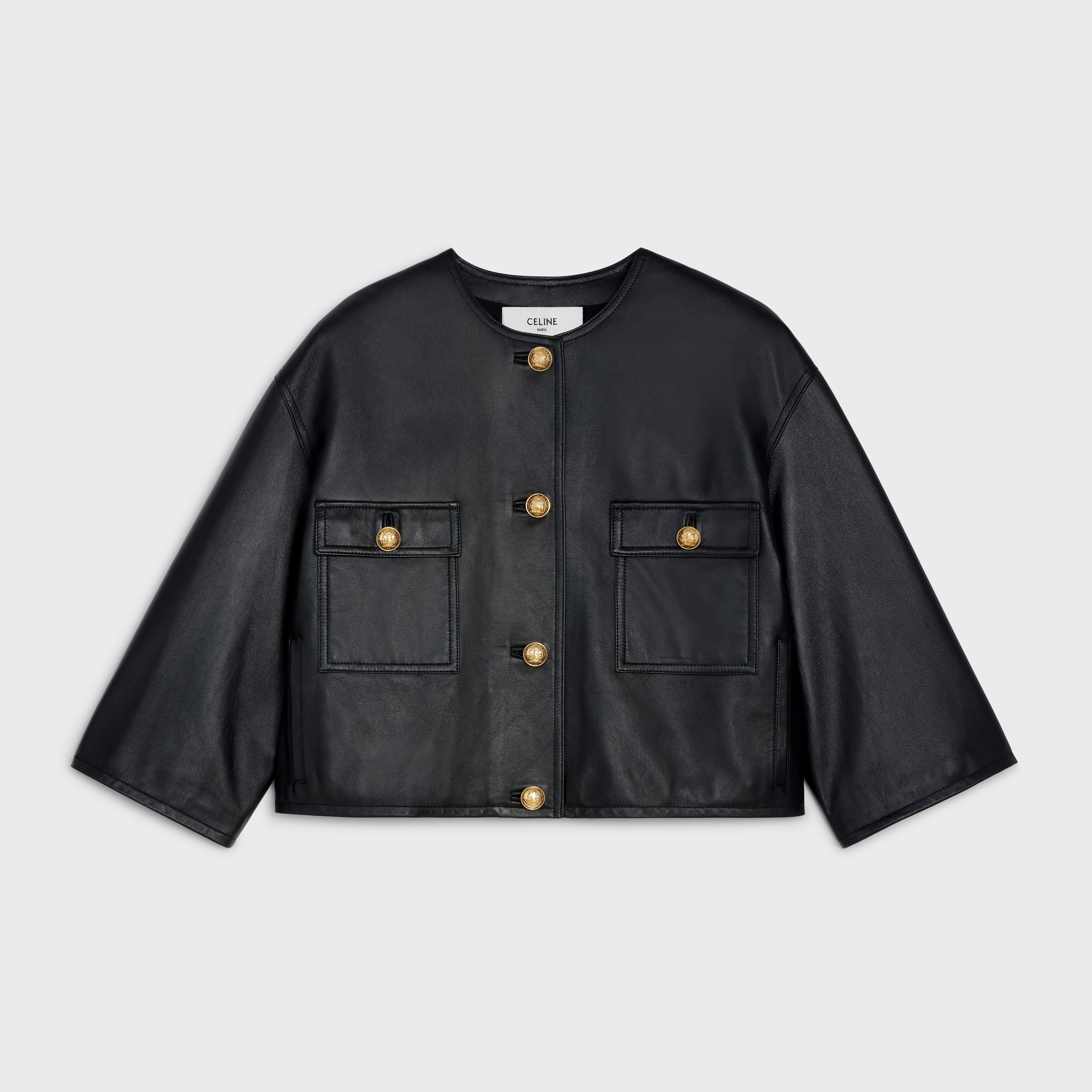 CROPPED JACKET WITH 3/4 SLEEVES IN LAMBSKIN - 1