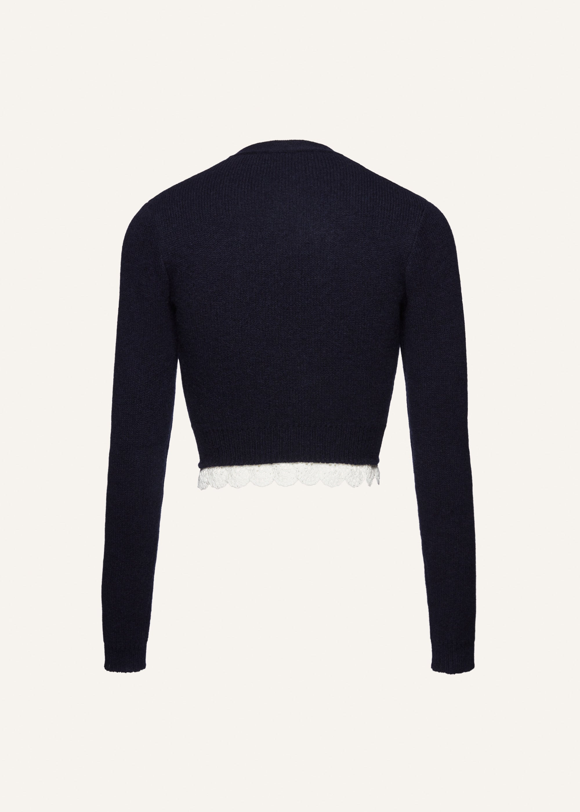 Lace trim cashmere sweater in navy - 2